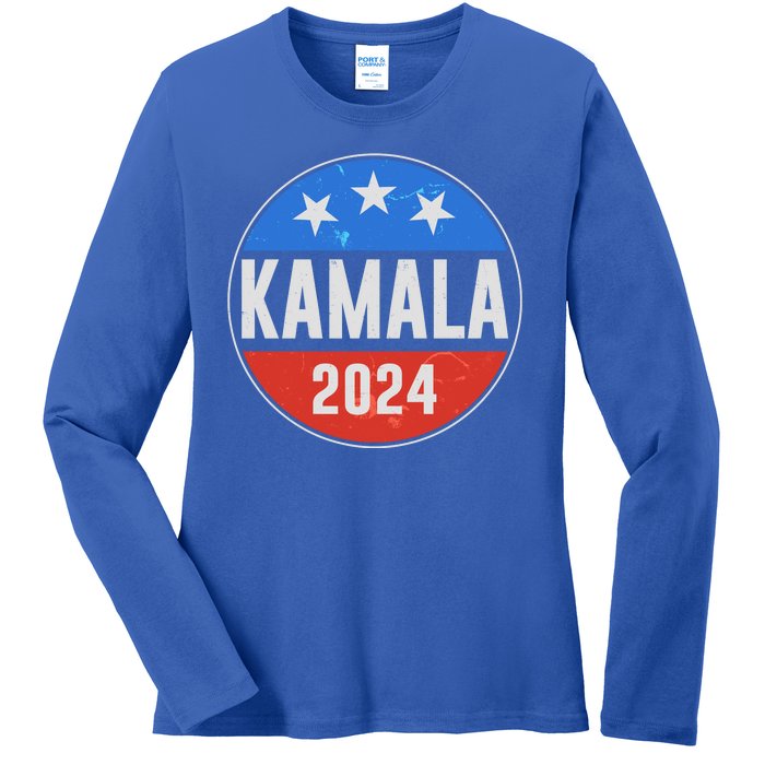 Vintage Vote Kamala 2024 Election Emblem Ladies Long Sleeve Shirt