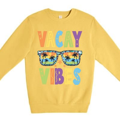 Vacay Vibes Leopard Sunglasses Summer Vacation Retro Gift Premium Crewneck Sweatshirt