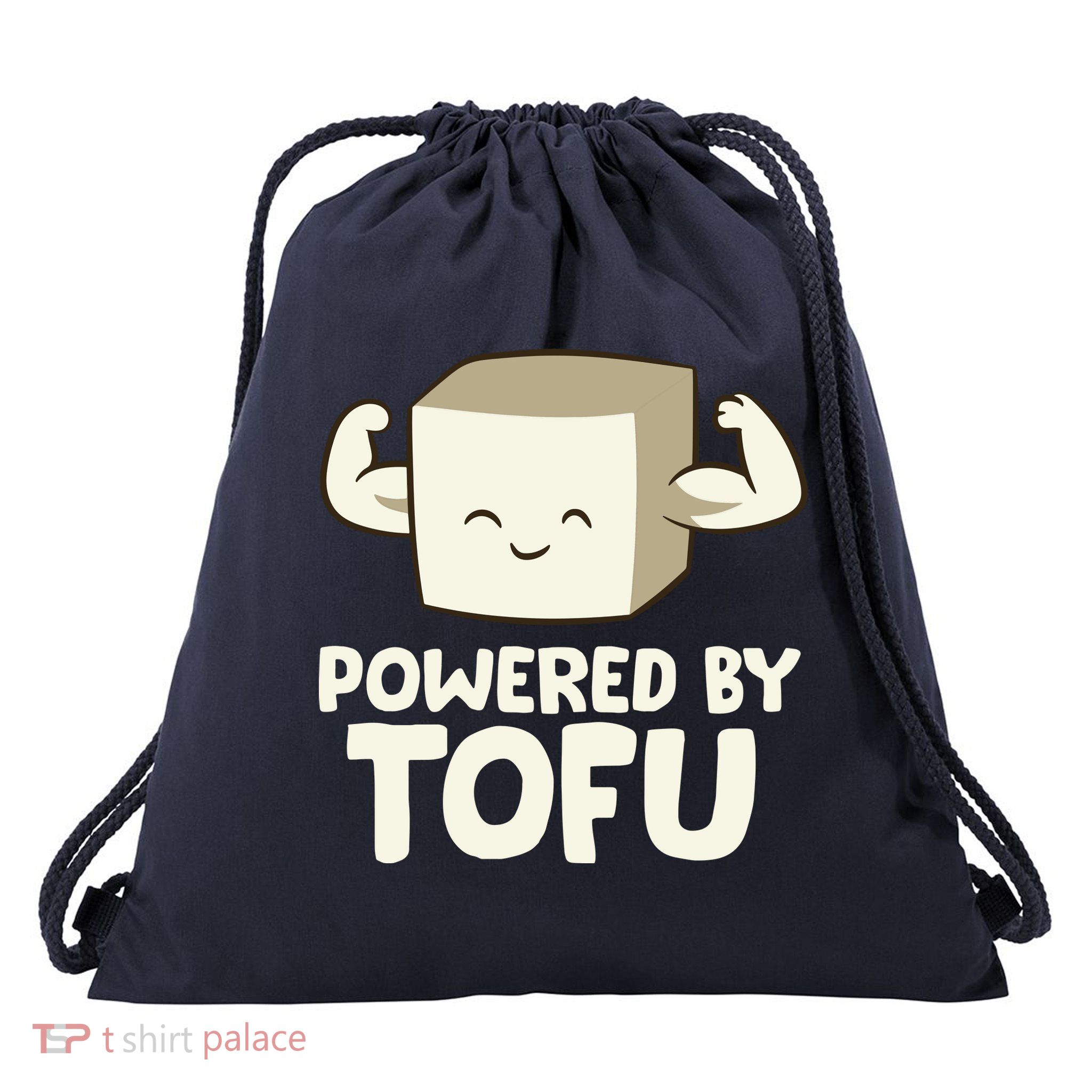 Vegan Vegetarian Love Tofu Powered By Tofu Drawstring Bag