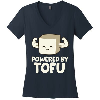 Vegan Vegetarian Love Tofu Powered By Tofu Women's V-Neck T-Shirt