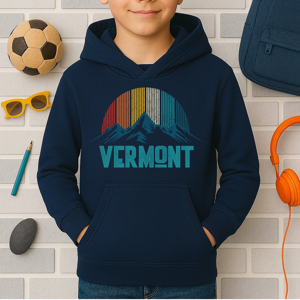 Vermont Vintage Mountains Nature Hiking Souvenir Gift Kids Hoodie