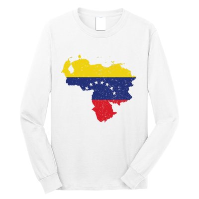 Vintage Venezuela Map 7 Stars Flag Venezuela Flag Long Sleeve Shirt