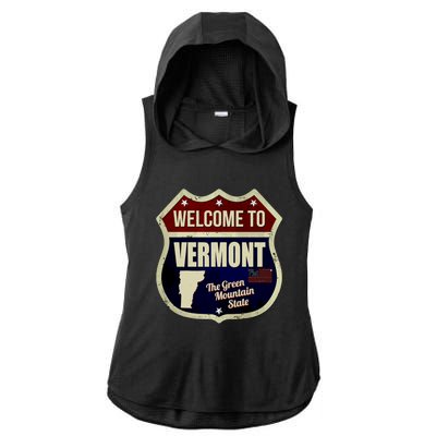 Vermont Vintage Metal Road Sign Logo Ladies PosiCharge Tri-Blend Wicking Draft Hoodie Tank