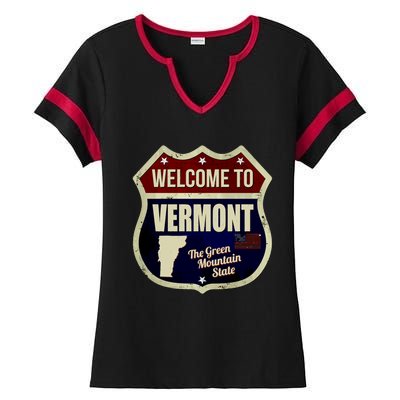 Vermont Vintage Metal Road Sign Logo Ladies Halftime Notch Neck Tee