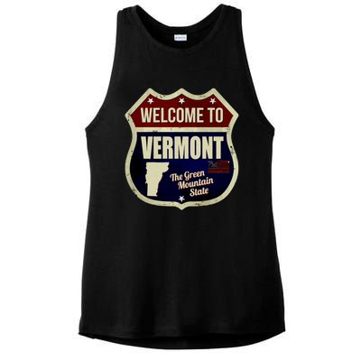 Vermont Vintage Metal Road Sign Logo Ladies PosiCharge Tri-Blend Wicking Tank