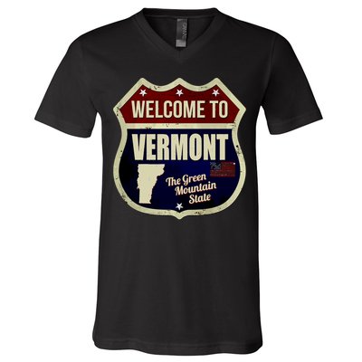 Vermont Vintage Metal Road Sign Logo V-Neck T-Shirt