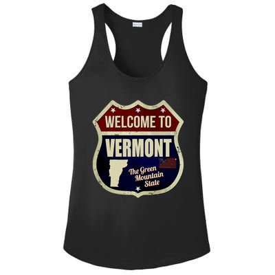 Vermont Vintage Metal Road Sign Logo Ladies PosiCharge Competitor Racerback Tank