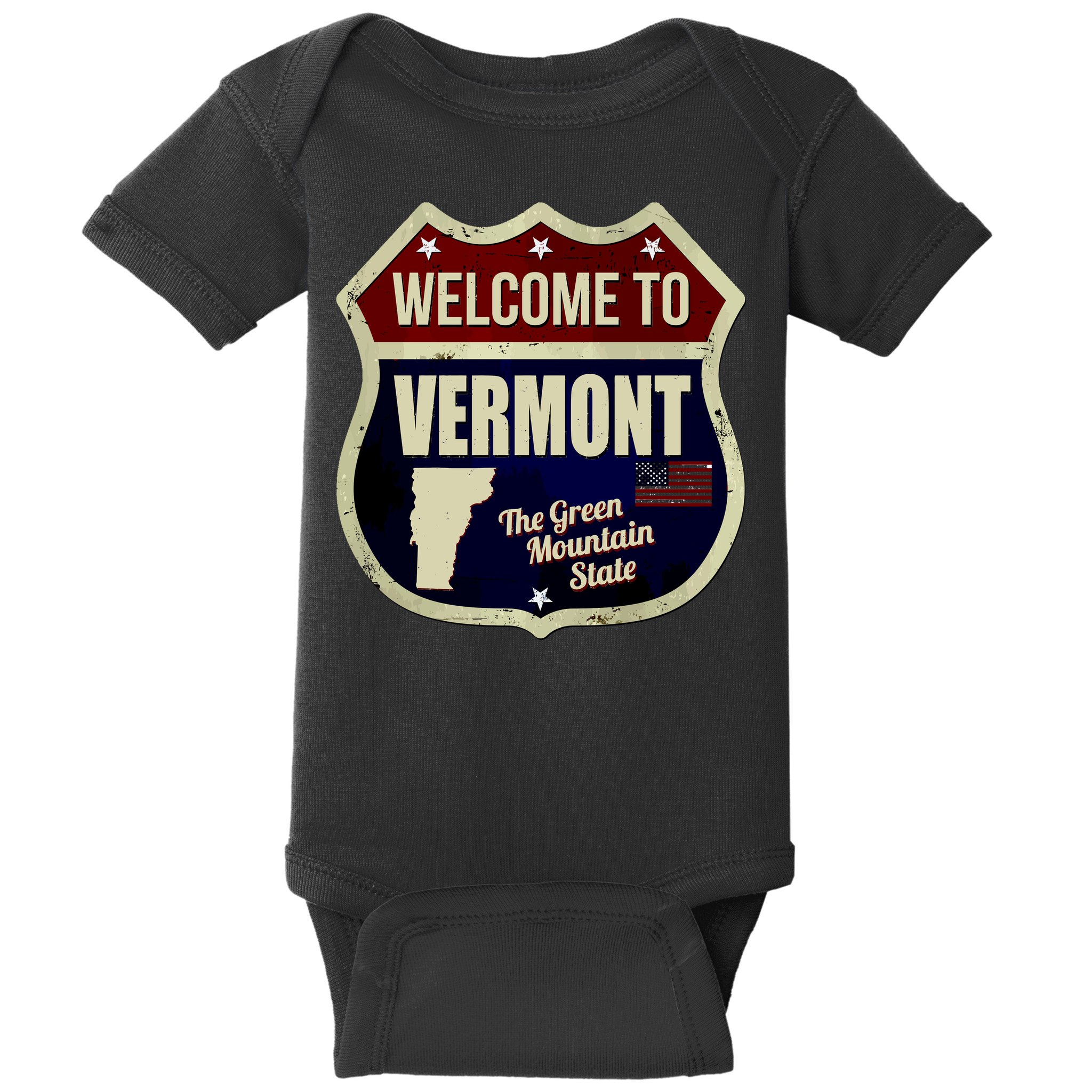Vermont Vintage Metal Road Sign Logo Baby Bodysuit