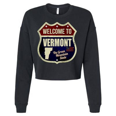 Vermont Vintage Metal Road Sign Logo Cropped Pullover Crew