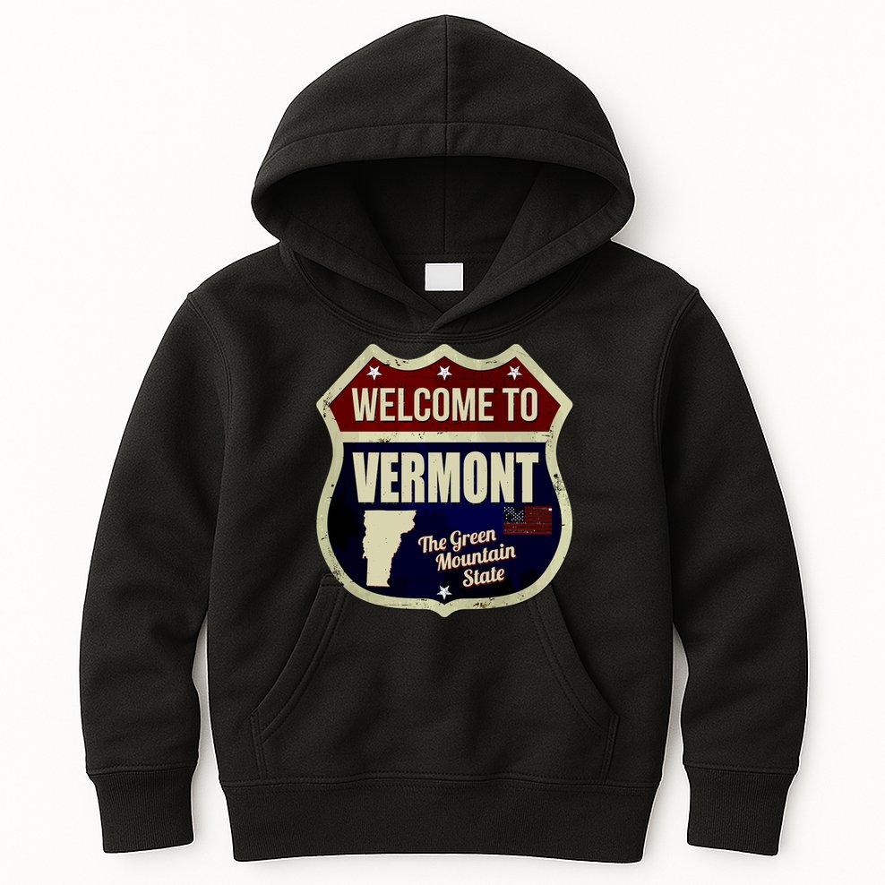 Vermont Vintage Metal Road Sign Logo Kids Hoodie