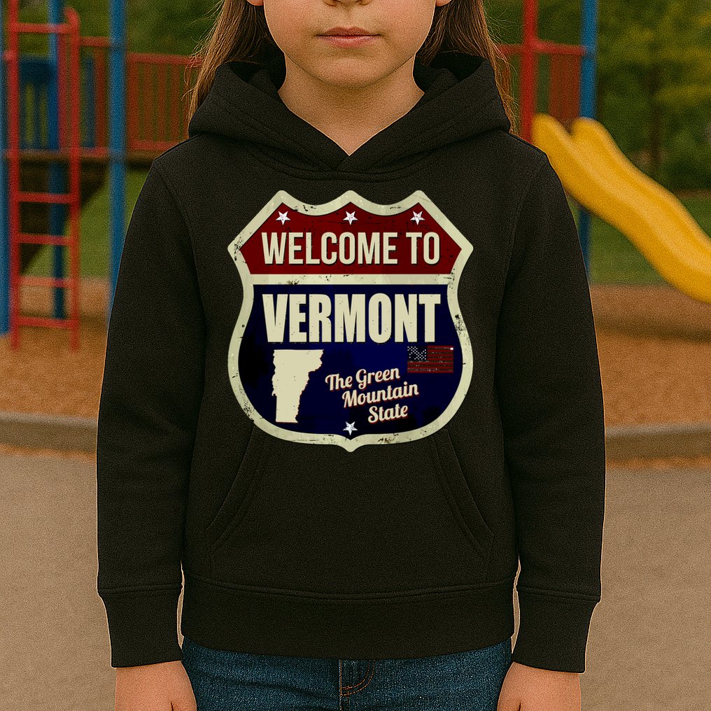 Vermont Vintage Metal Road Sign Logo Kids Hoodie