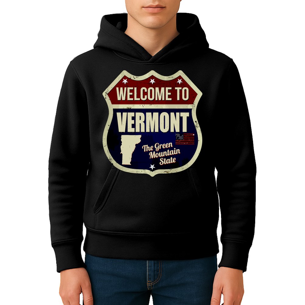 Vermont Vintage Metal Road Sign Logo Kids Hoodie