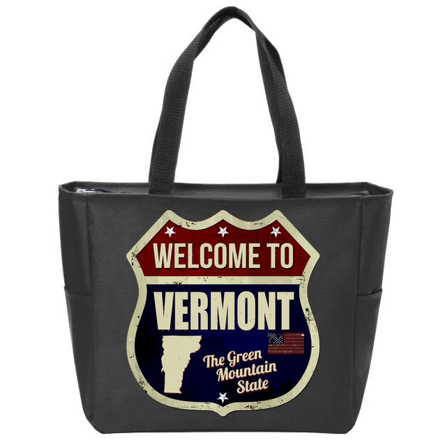 Vermont Vintage Metal Road Sign Logo Zip Tote Bag