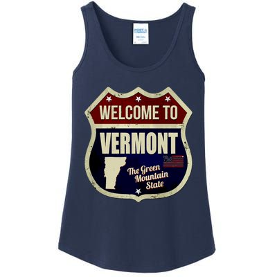 Vermont Vintage Metal Road Sign Logo Ladies Essential Tank