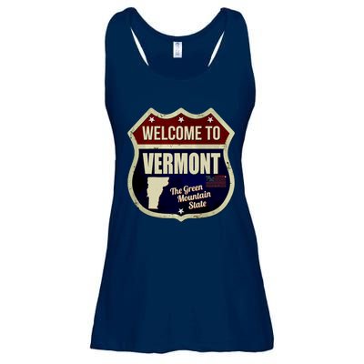 Vermont Vintage Metal Road Sign Logo Ladies Essential Flowy Tank