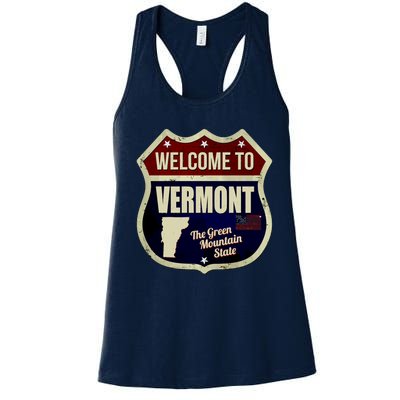 Vermont Vintage Metal Road Sign Logo Women's Racerback Tank