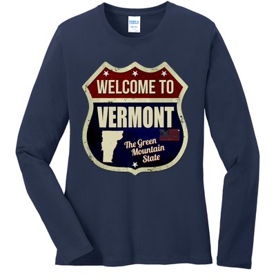 Vermont Vintage Metal Road Sign Logo Ladies Long Sleeve Shirt