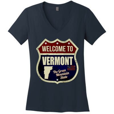 Vermont Vintage Metal Road Sign Logo Women's V-Neck T-Shirt