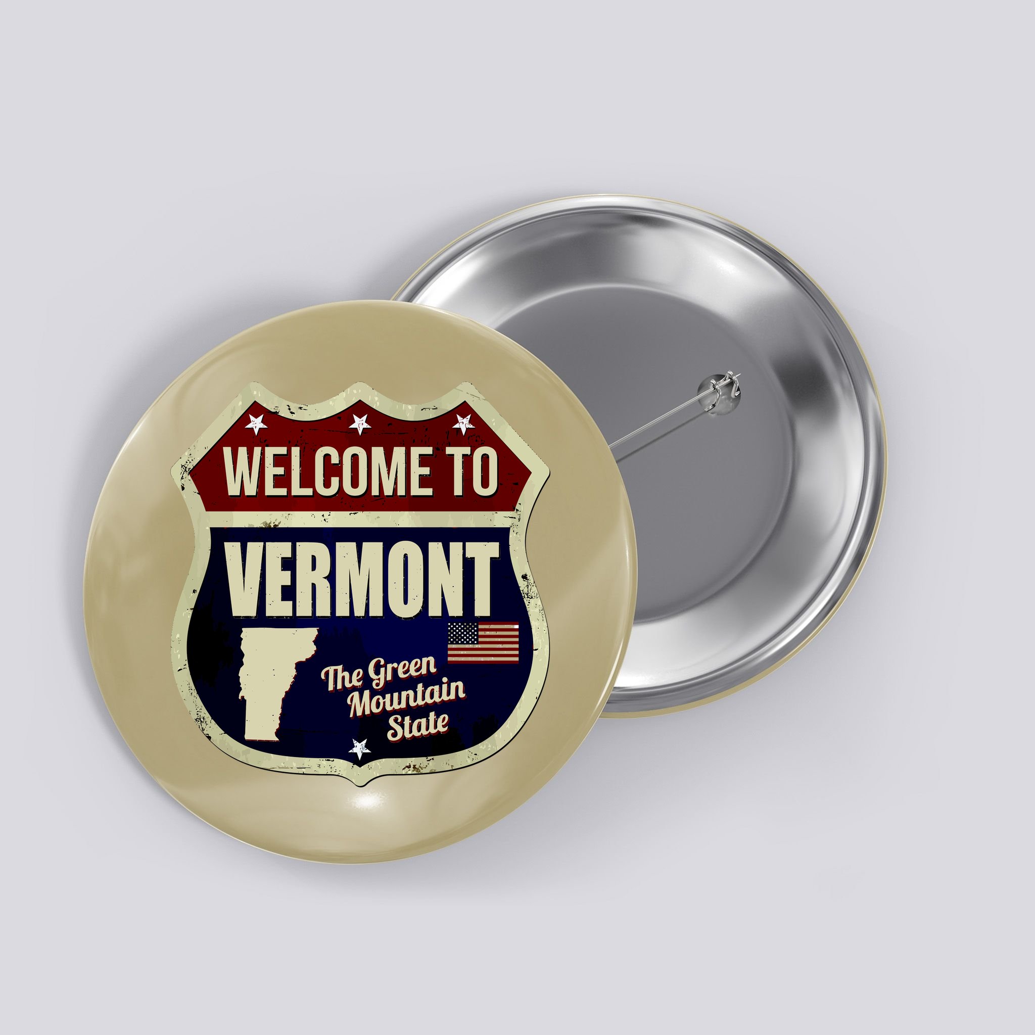 Vermont Vintage Metal Road Sign Logo Button