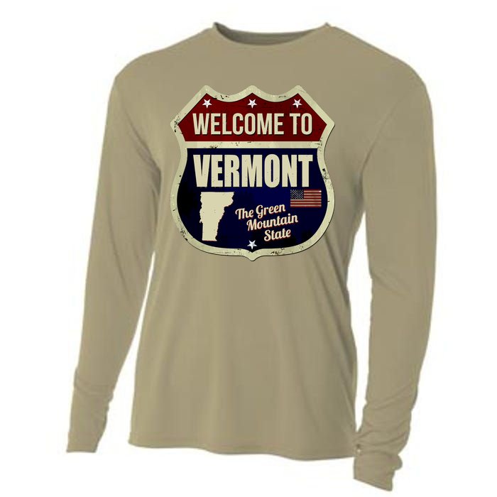 Vermont Vintage Metal Road Sign Logo Cooling Performance Long Sleeve Crew