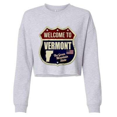 Vermont Vintage Metal Road Sign Logo Cropped Pullover Crew