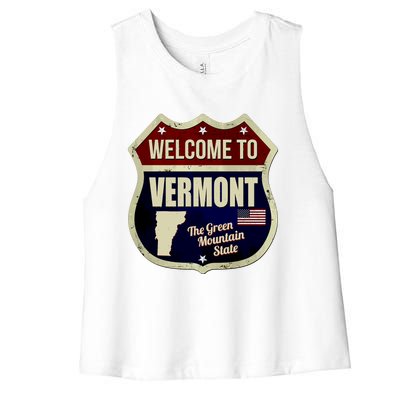 Vermont Vintage Metal Road Sign Logo Women's Racerback Cropped Tank