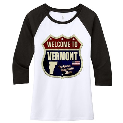 Vermont Vintage Metal Road Sign Logo Women's Tri-Blend 3/4-Sleeve Raglan Shirt