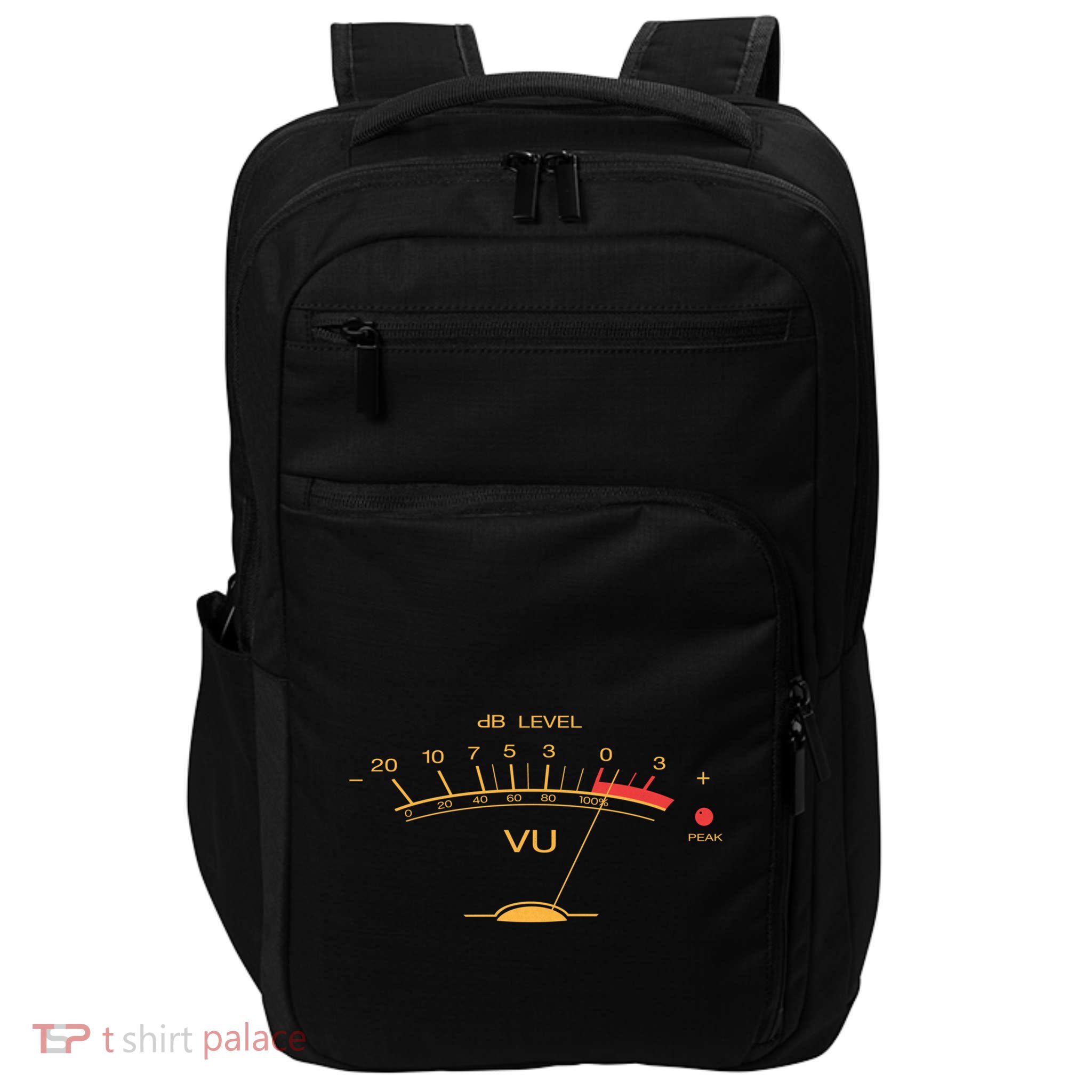 Volume Vu Meter Vintage Audio Engineer Recording Studio Gear Head Musician Guita Impact Tech Backpack