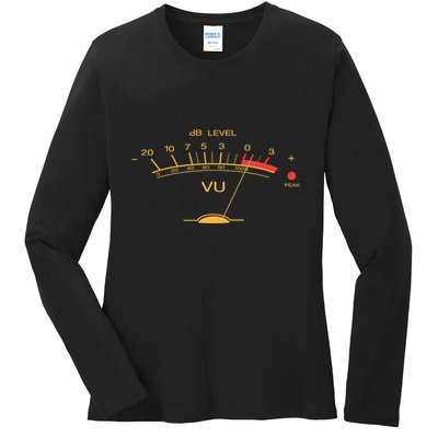 Volume Vu Meter Vintage Audio Engineer Recording Studio Gear Head Musician Guita Ladies Long Sleeve Shirt