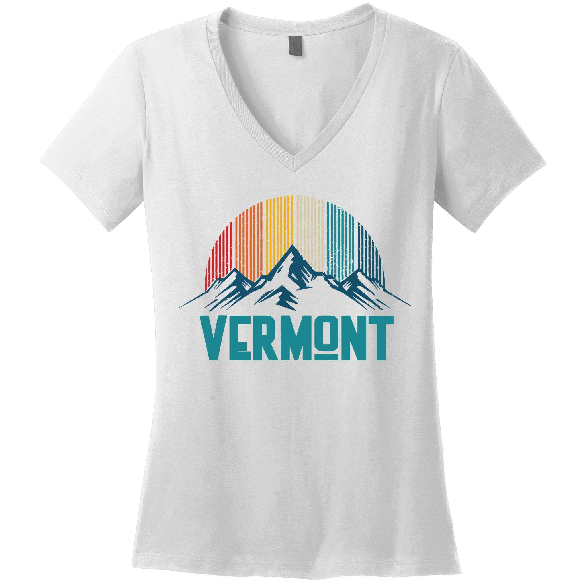 Vermont Vintage Mountains Nature Hiking Souvenir Gift Women's V-Neck T-Shirt