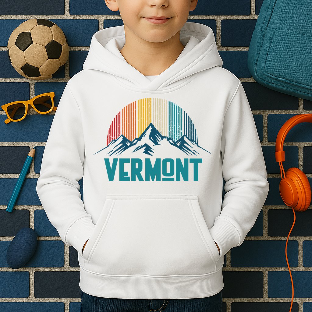 Vermont Vintage Mountains Nature Hiking Souvenir Gift Kids Hoodie