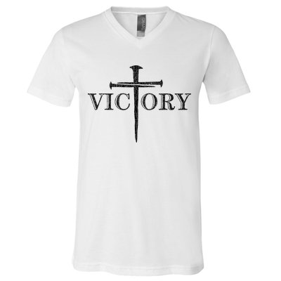 Vintage Victory Nails Cross Jesus V-Neck T-Shirt
