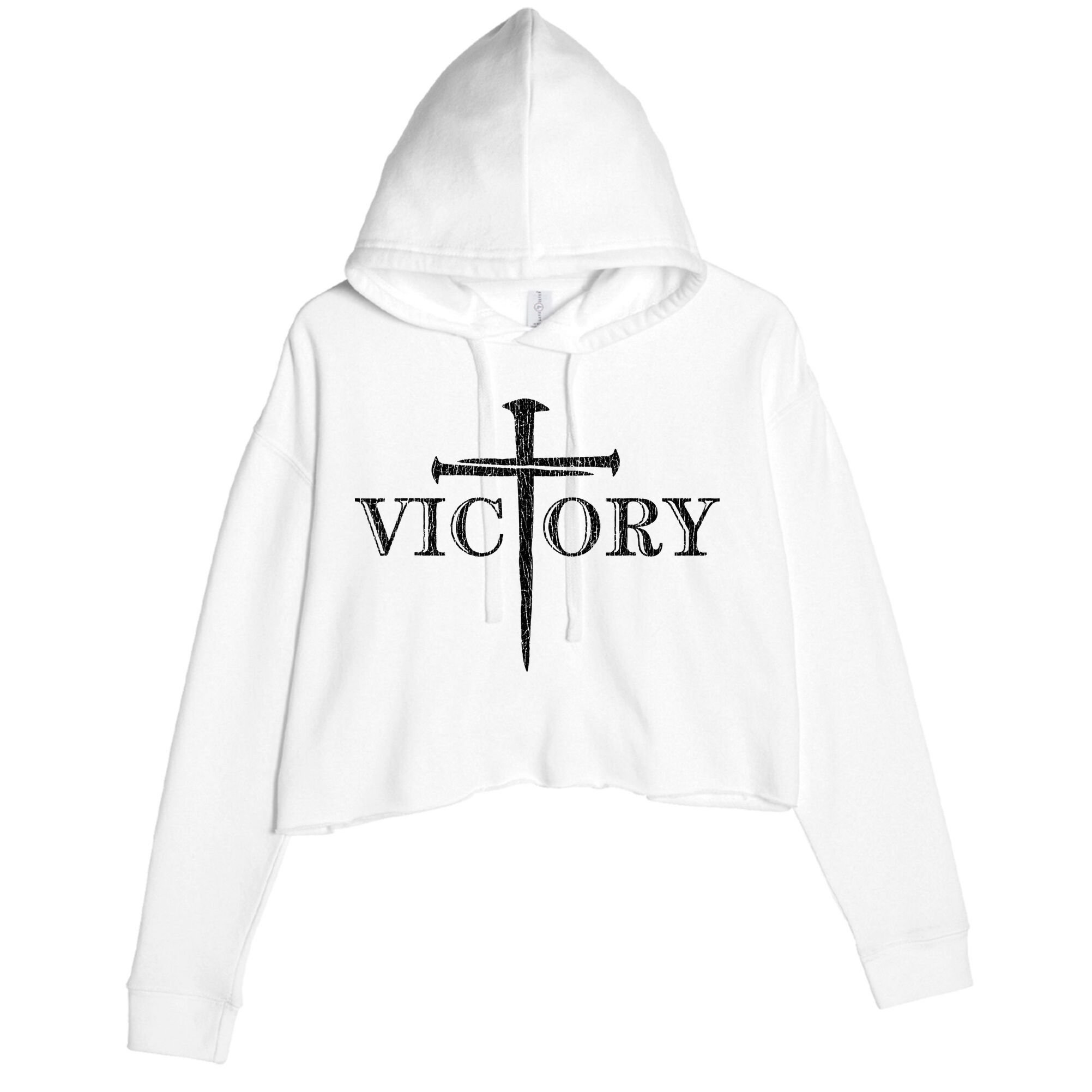 Vintage Victory Nails Cross Jesus Crop Fleece Hoodie