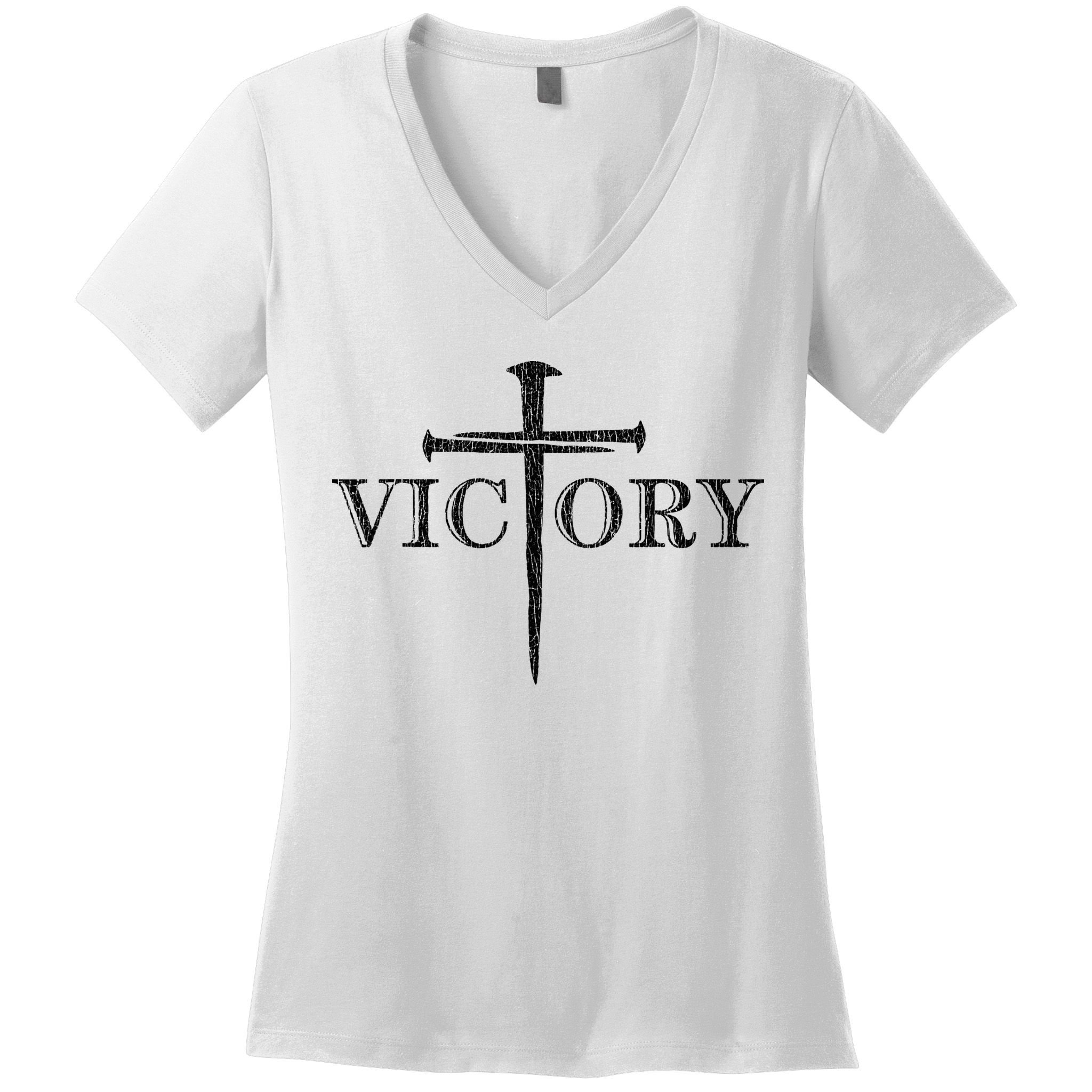 Vintage Victory Nails Cross Jesus Women's V-Neck T-Shirt