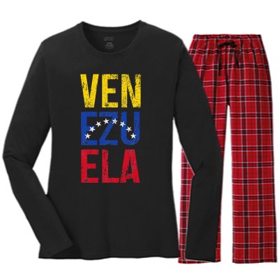 Venezuela Vintage Pride Venezuelan Flag Women's Long Sleeve Flannel Pajama Set 