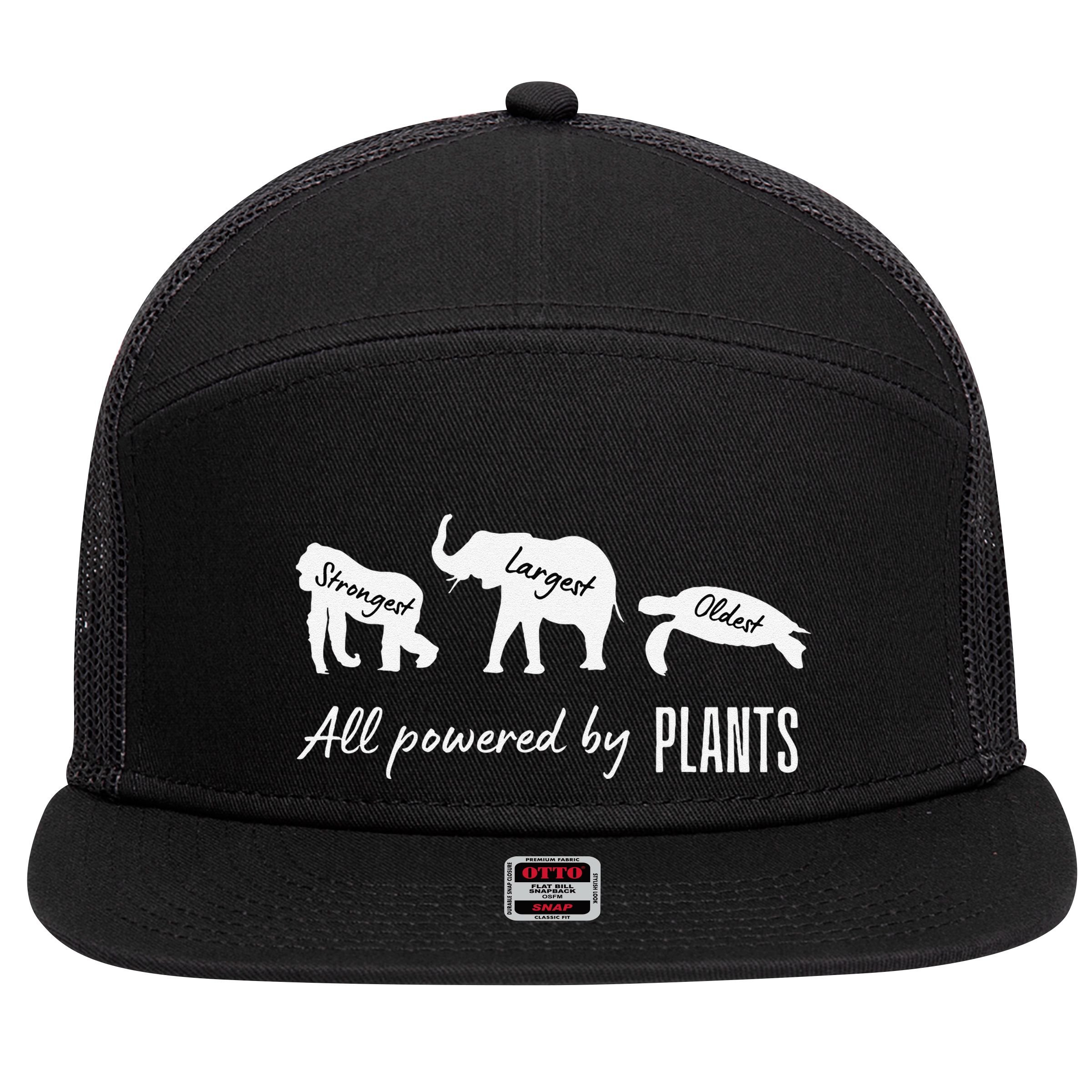 Vegan Vegetarian Powered By Plants Strongest Largest Oldest 7 Panel Mesh Trucker Snapback Hat