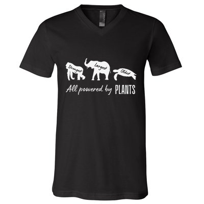 Vegan Vegetarian Powered By Plants Strongest Largest Oldest V-Neck T-Shirt