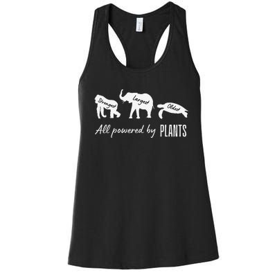 Vegan Vegetarian Powered By Plants Strongest Largest Oldest Women's Racerback Tank