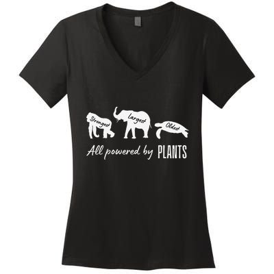 Vegan Vegetarian Powered By Plants Strongest Largest Oldest Women's V-Neck T-Shirt