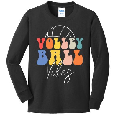 Volleyball Vibes Retro Hippie Volleyball Gift Kids Long Sleeve Shirt