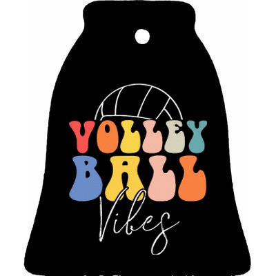 Volleyball Vibes Retro Hippie Volleyball Gift For Women Girl Ceramic Bell Ornament