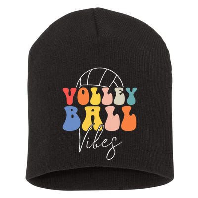 Volleyball Vibes Retro Hippie Volleyball Gift For Women Girl Short Acrylic Beanie