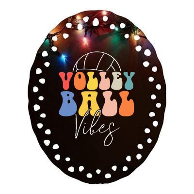 Volleyball Vibes Retro Hippie Volleyball Gift For Women Girl Ceramic Oval Ornament