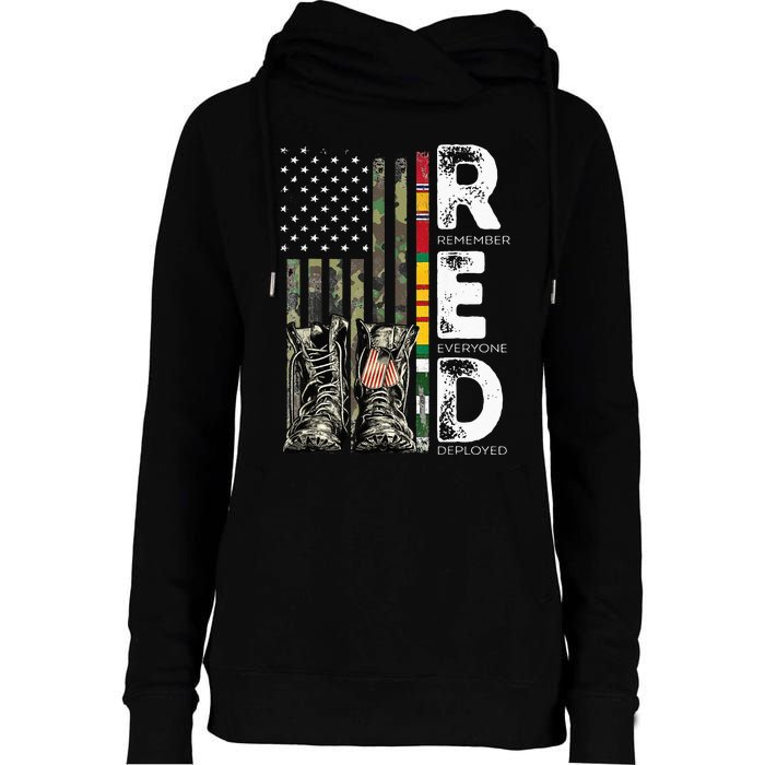 Vietnam Veteran Remember Everyone Deployed RED Friday Womens Funnel Neck Pullover Hood