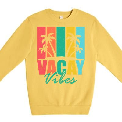 Vacay Vibes Retro Beach Vacation Summer Quote Gift Premium Crewneck Sweatshirt