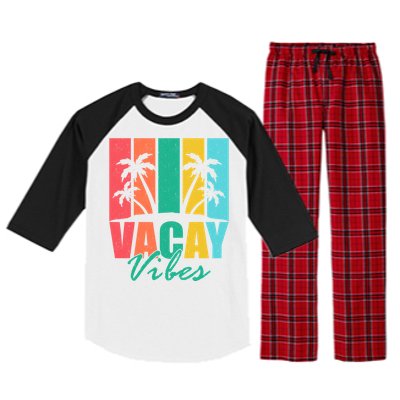 Vacay Vibes Retro Beach Vacation Summer Quote Gift Raglan Sleeve Pajama Set