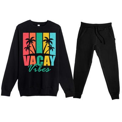 Vacay Vibes Retro Beach Vacation Summer Quote Gift Premium Crewneck Sweatsuit Set