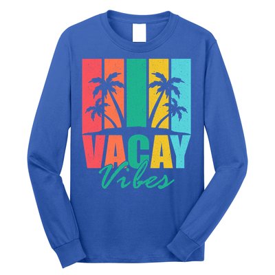 Vacay Vibes Retro Beach Vacation Summer Quote Gift Long Sleeve Shirt