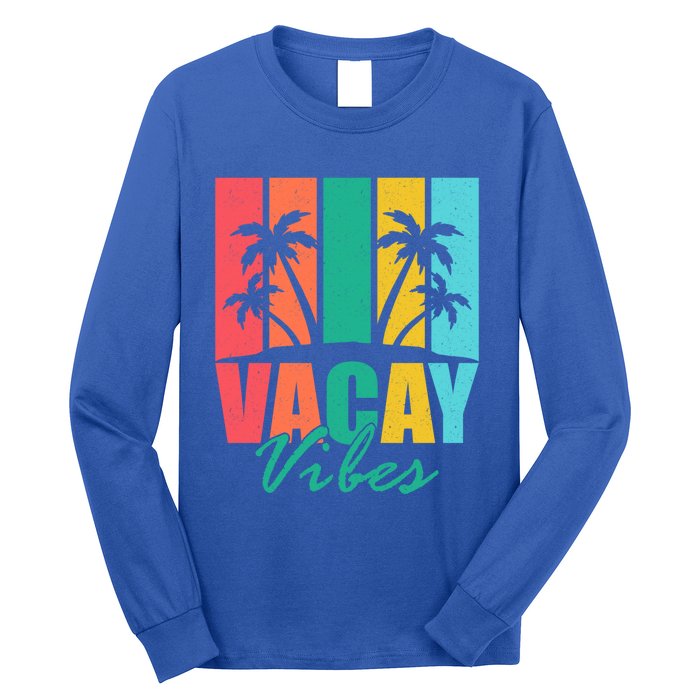 Vacay Vibes Retro Beach Vacation Summer Quote Gift Long Sleeve Shirt