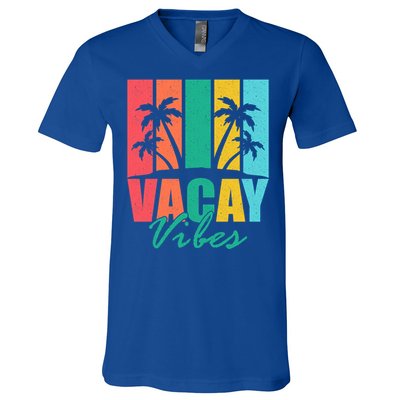 Vacay Vibes Retro Beach Vacation Summer Quote Gift V-Neck T-Shirt